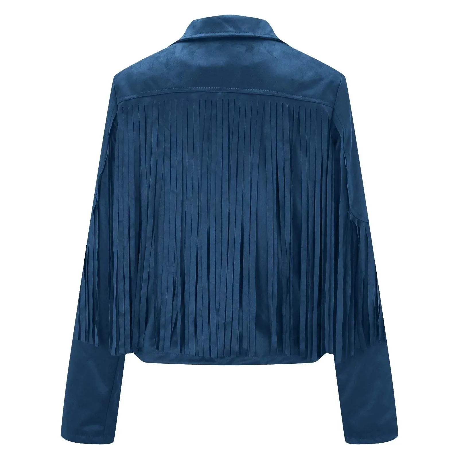 Cowgirl Western Fringe Blue Leather Jacket for Women LBJ305