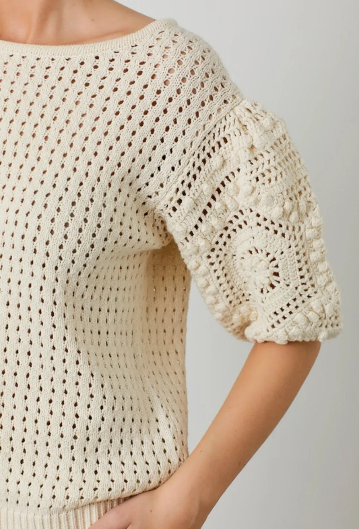 Cream Crochet Sleeve Sweater