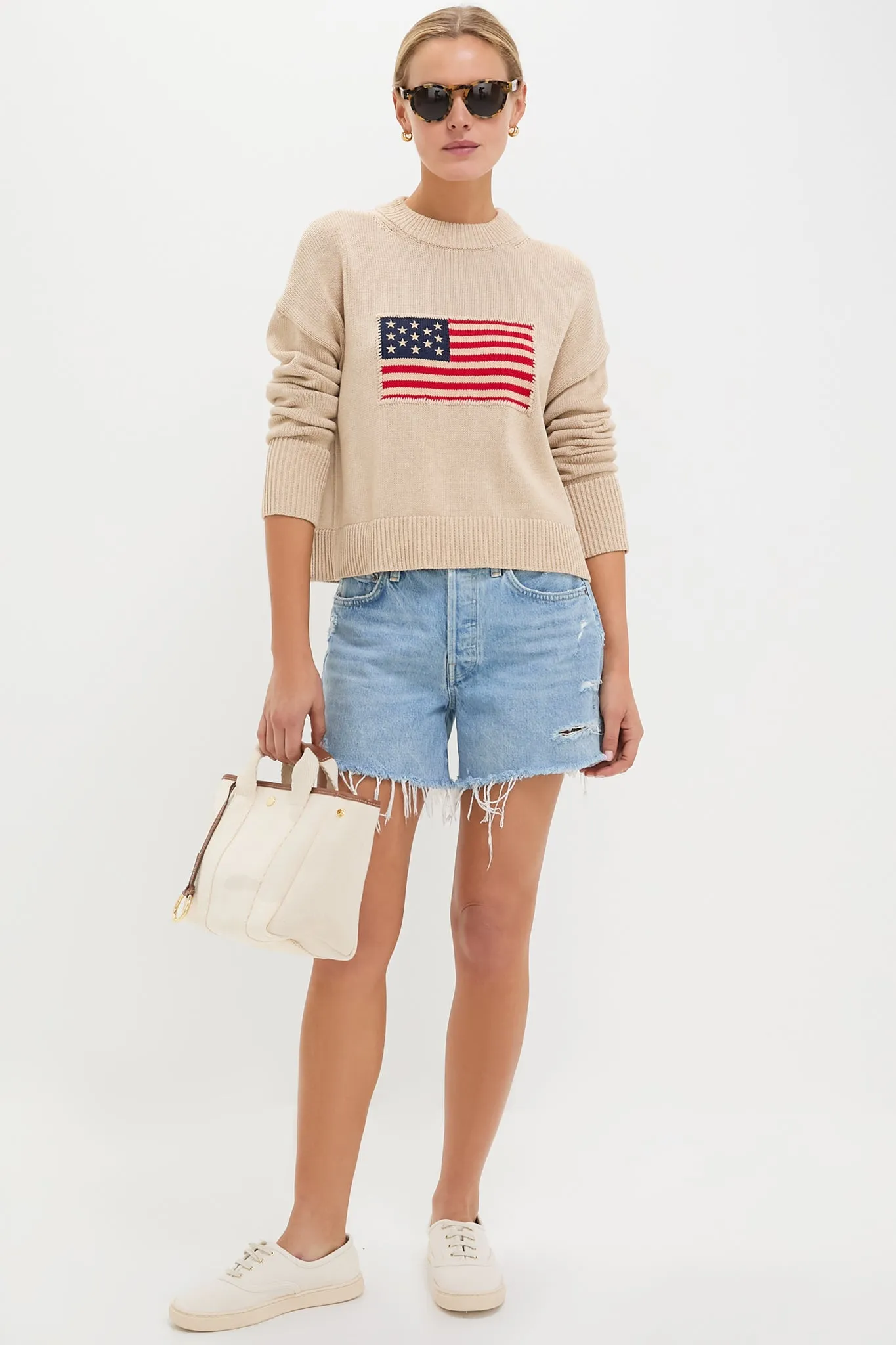 Cropped Beachwood Cotton Americana Sweater