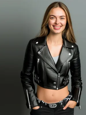 Cropped Charm Leather Moto Jacket