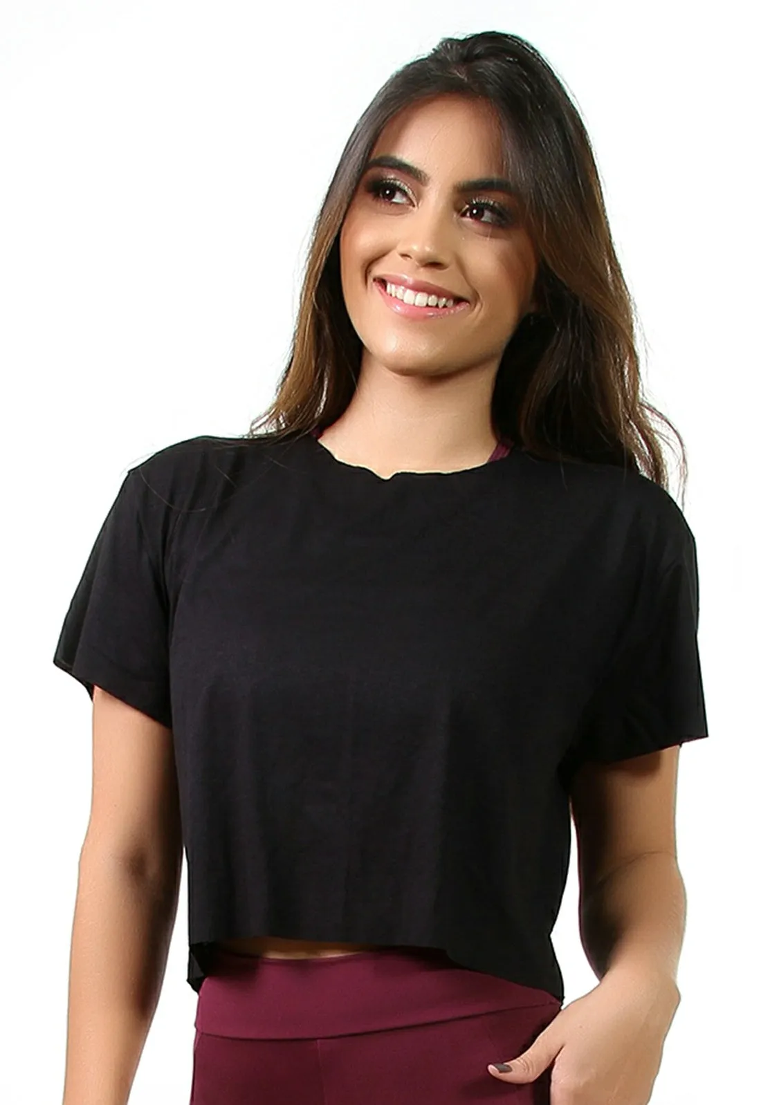 Cropped De Viscolycra Preta Feminina Fitness Lisa