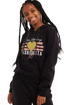 Cropped Hoody Top - Black