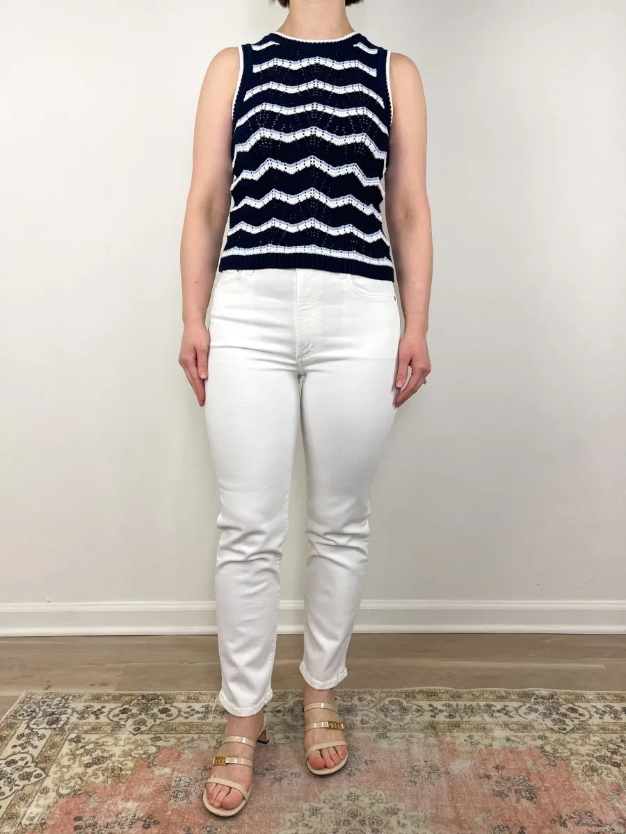 Cropped Jerrel Knit Tank in Navy/Off-White/Blubell