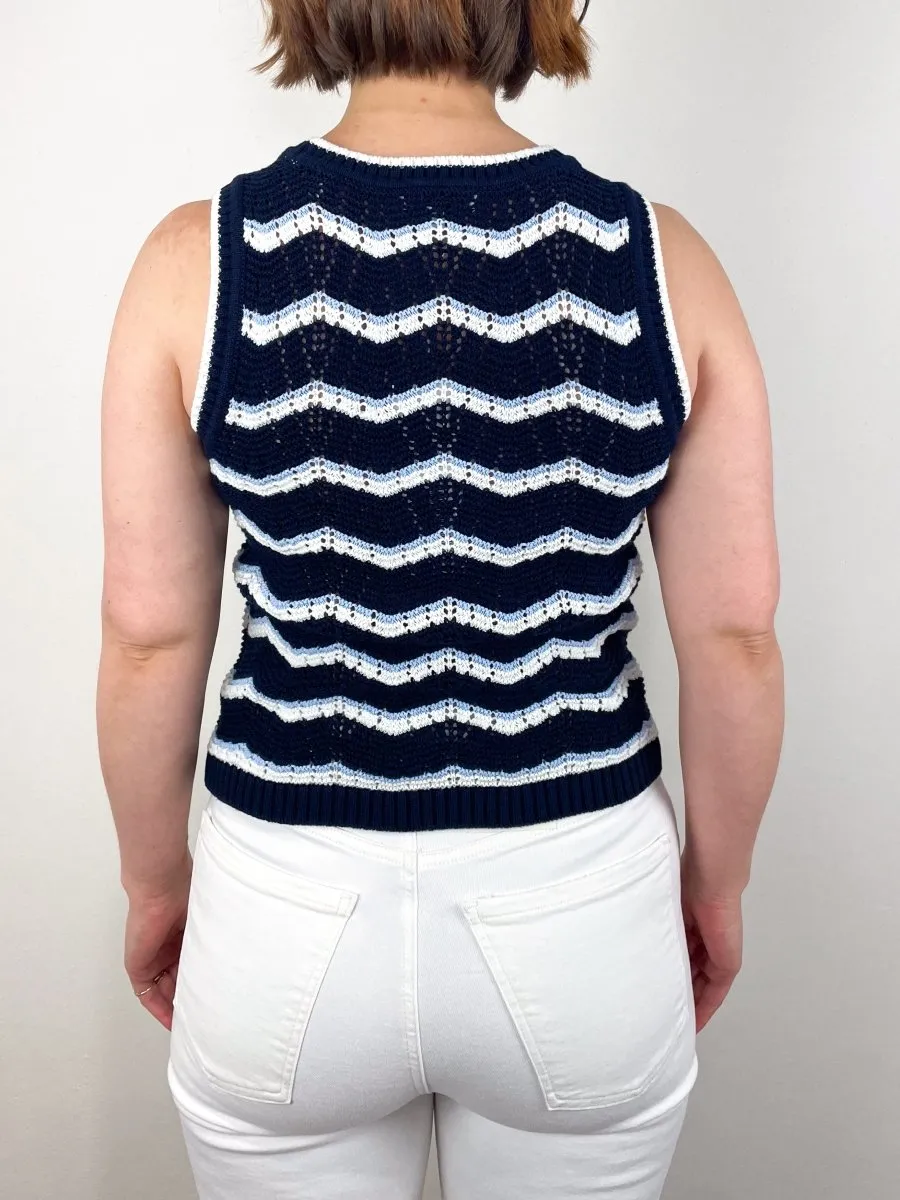 Cropped Jerrel Knit Tank in Navy/Off-White/Blubell