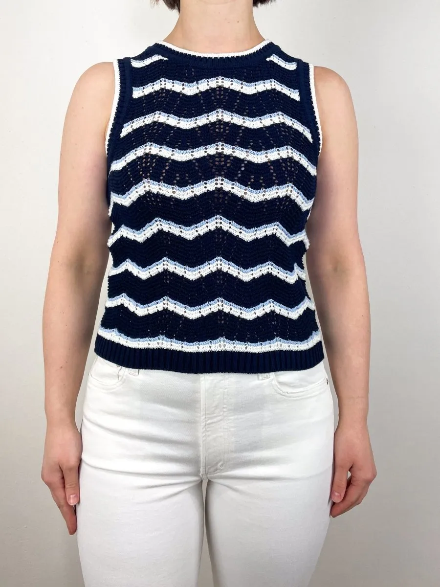 Cropped Jerrel Knit Tank in Navy/Off-White/Blubell