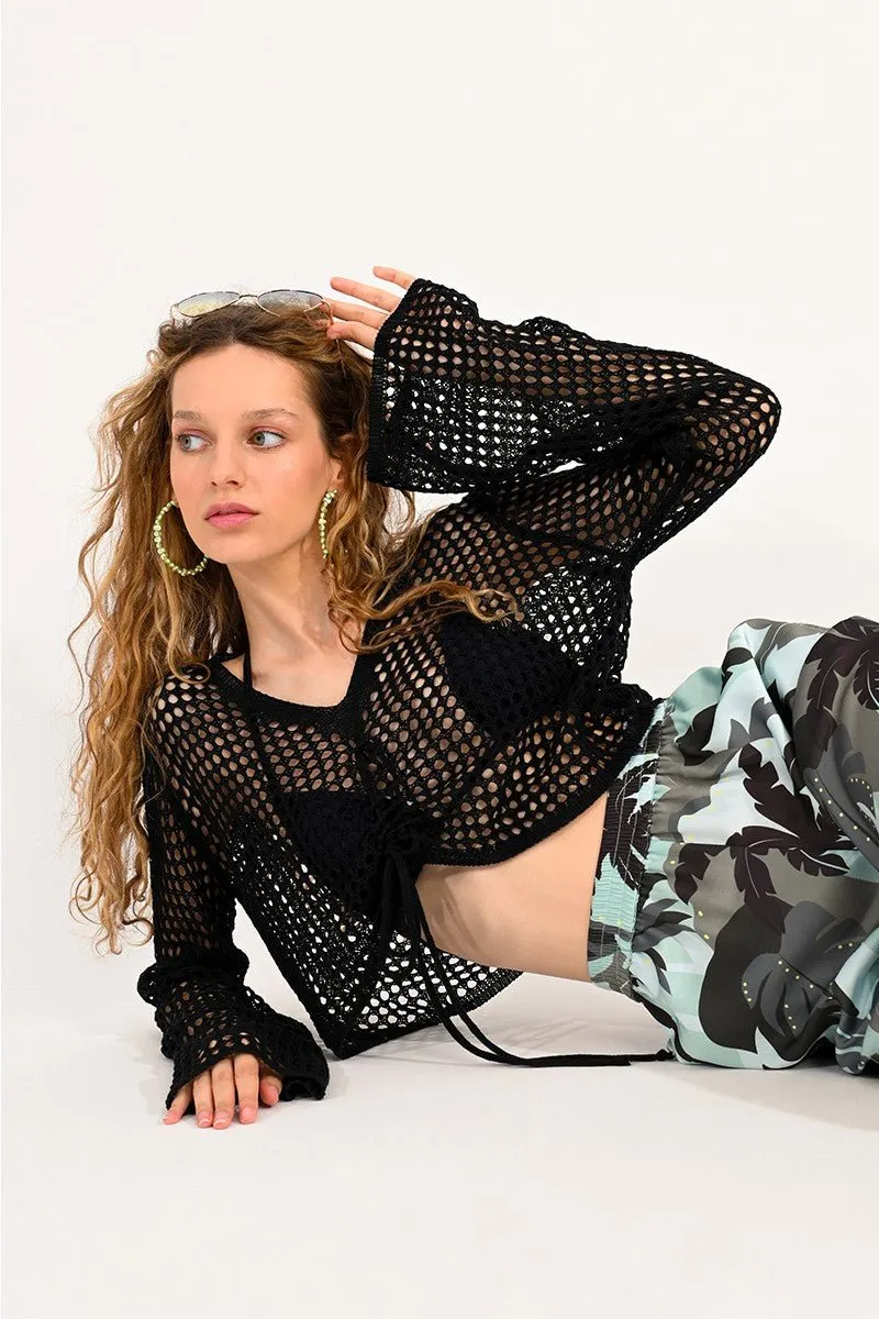 CROPPED OPENWORK SWEATER