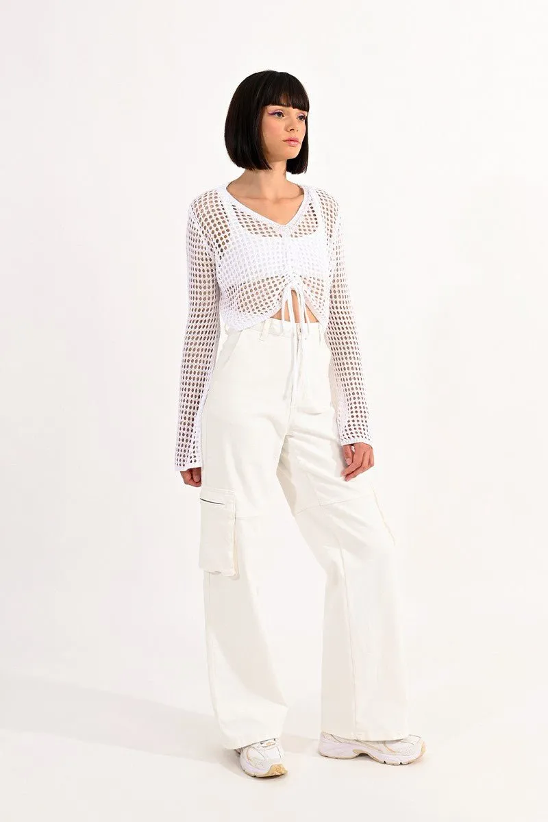 CROPPED OPENWORK SWEATER