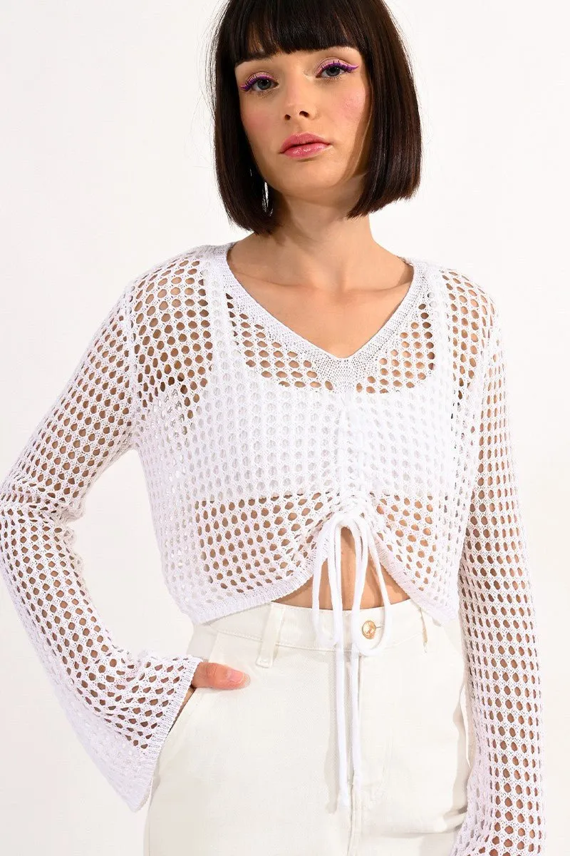 CROPPED OPENWORK SWEATER