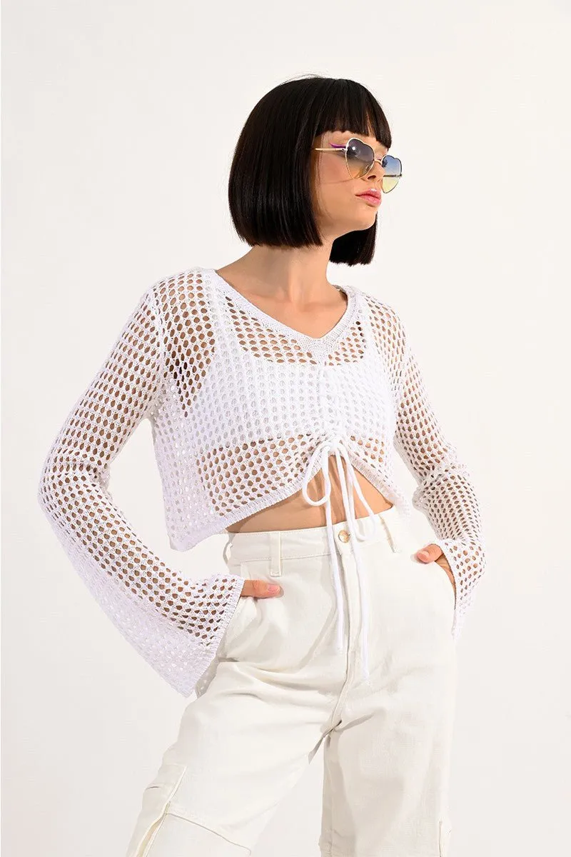 CROPPED OPENWORK SWEATER