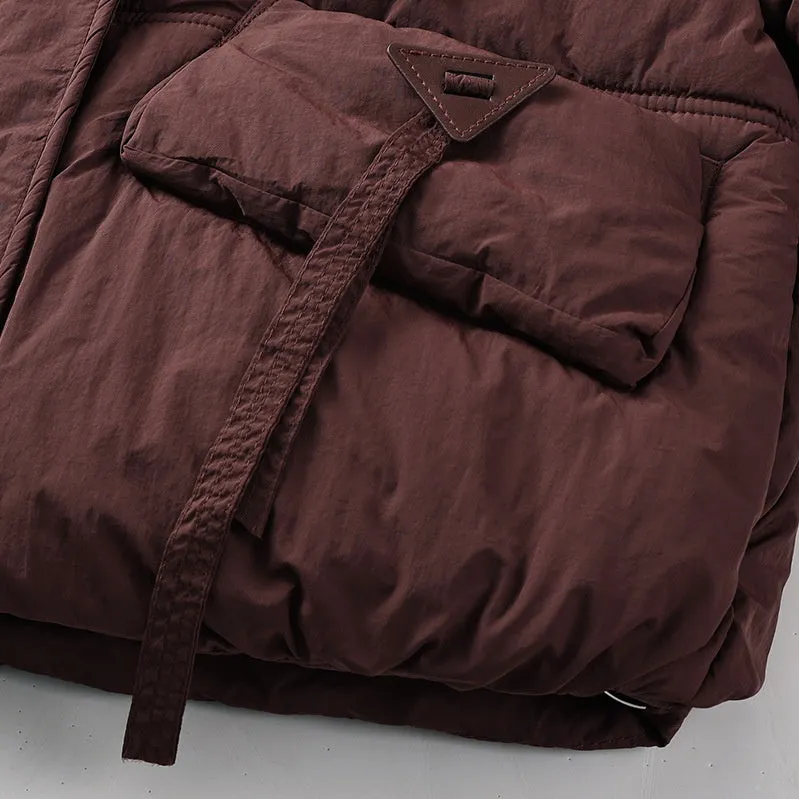 Cropped Puffer Jacket featuring Elastic Band Cuffs and Stain-resistant Material