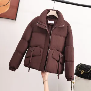 Cropped Puffer Jacket featuring Elastic Band Cuffs and Stain-resistant Material