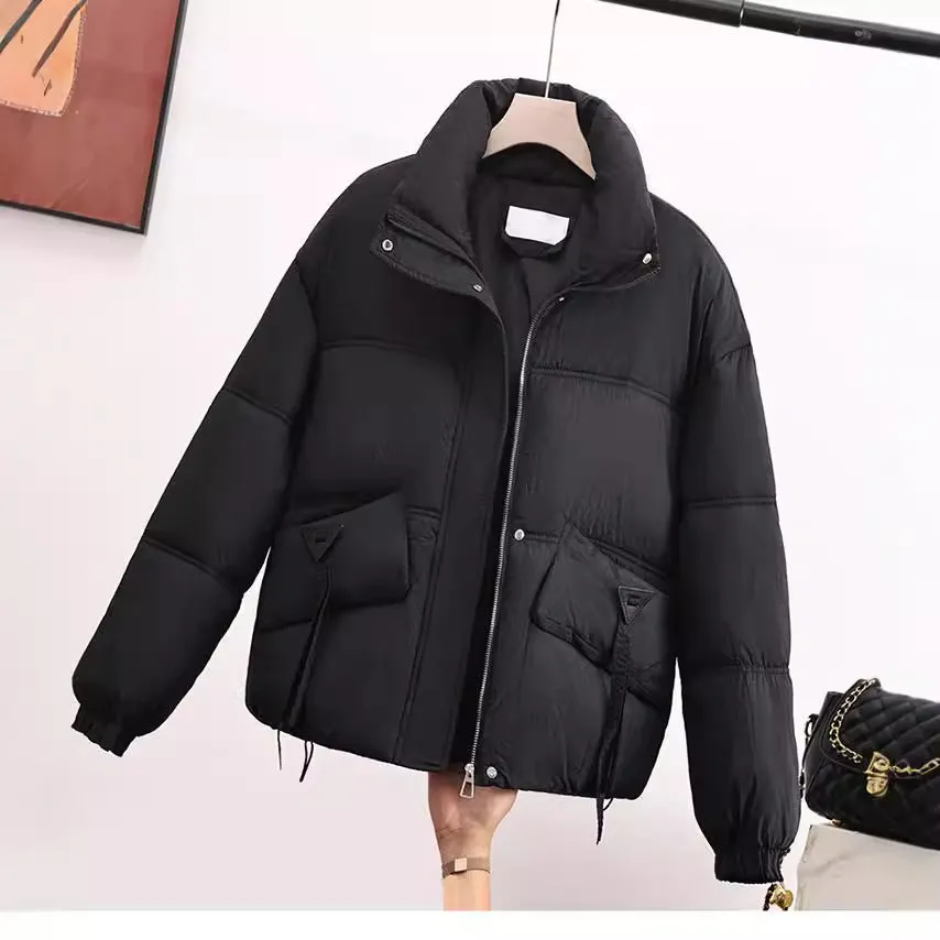 Cropped Puffer Jacket featuring Elastic Band Cuffs and Stain-resistant Material