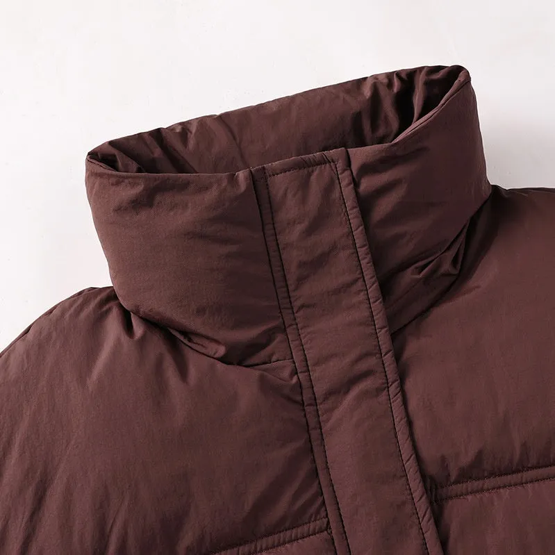Cropped Puffer Jacket featuring Elastic Band Cuffs and Stain-resistant Material