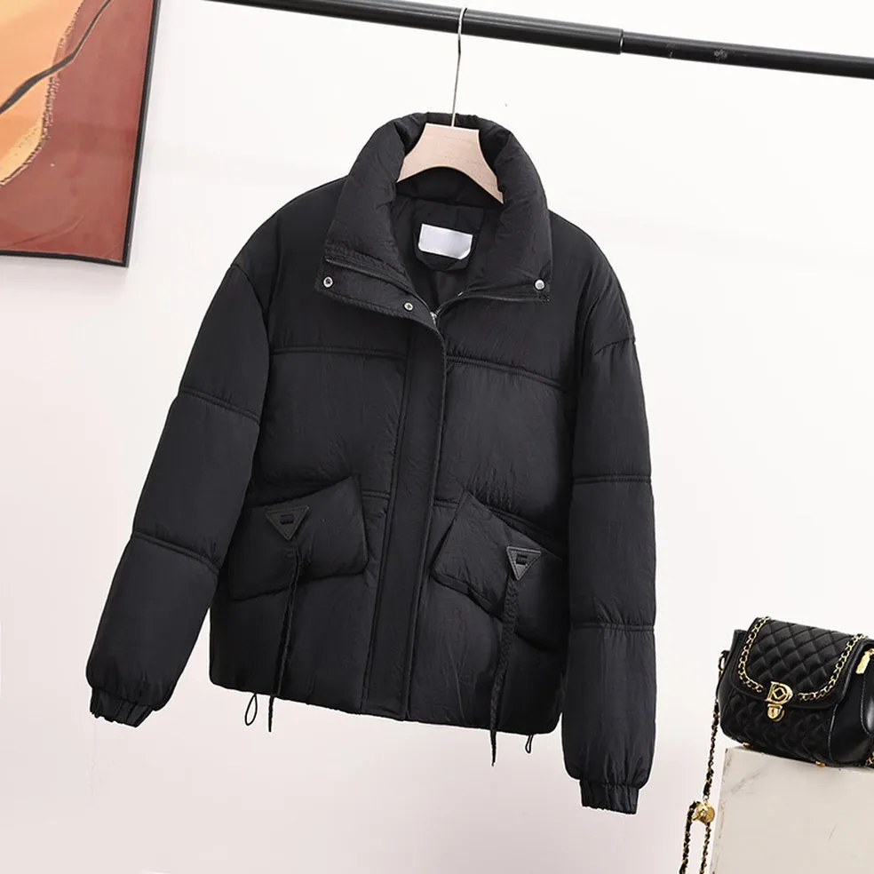 Cropped Puffer Jacket featuring Elastic Band Cuffs and Stain-resistant Material