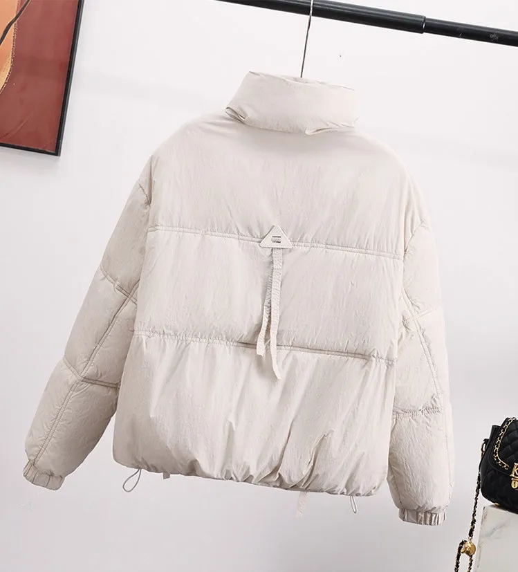 Cropped Puffer Jacket featuring Elastic Band Cuffs and Stain-resistant Material