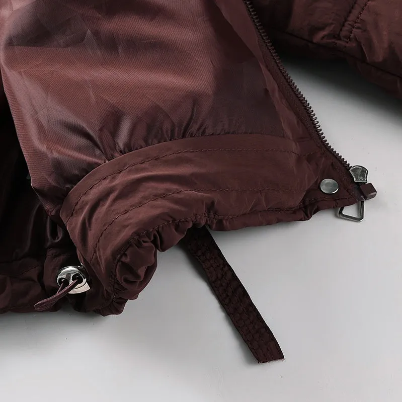 Cropped Puffer Jacket featuring Elastic Band Cuffs and Stain-resistant Material