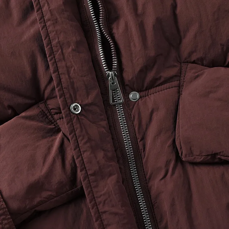 Cropped Puffer Jacket featuring Elastic Band Cuffs and Stain-resistant Material