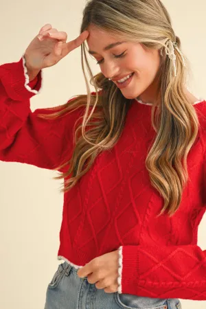Cropped Scalloped Edge Sweater