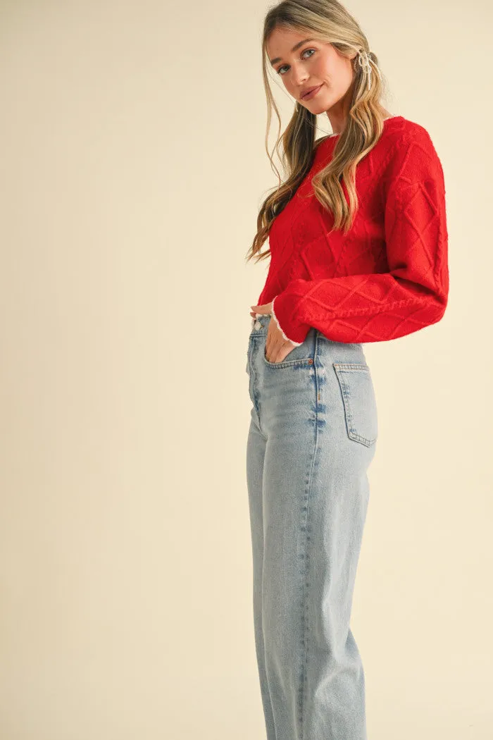 Cropped Scalloped Edge Sweater