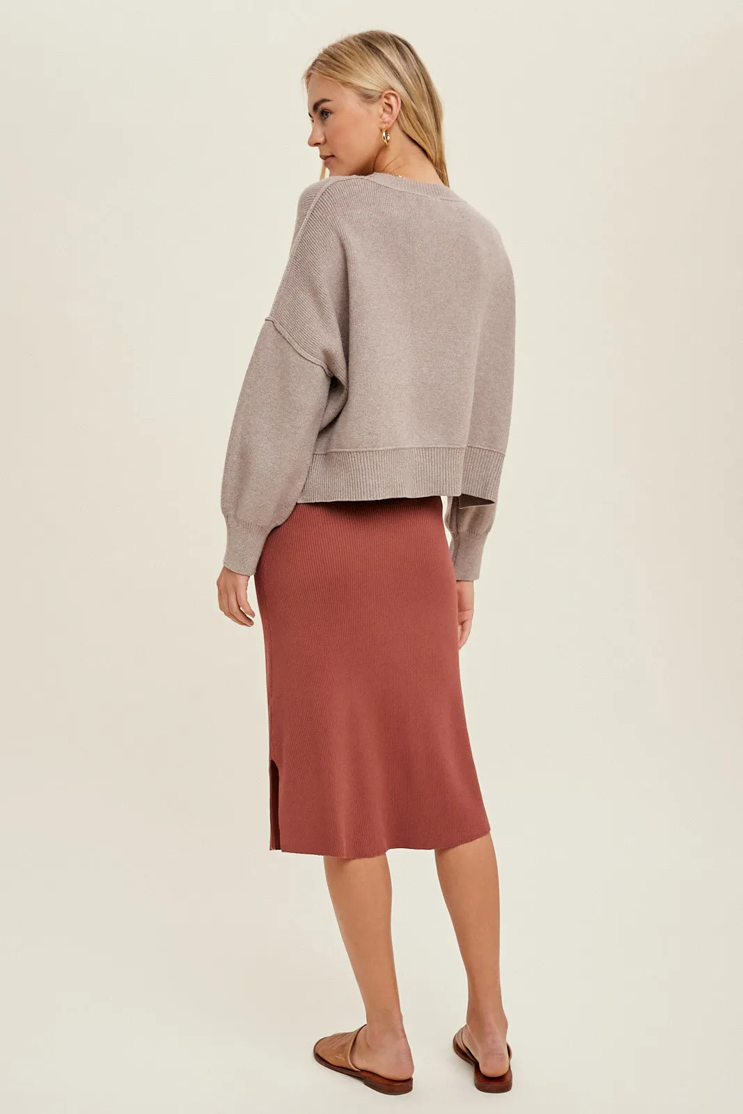 Cropped Side Slit Sweater