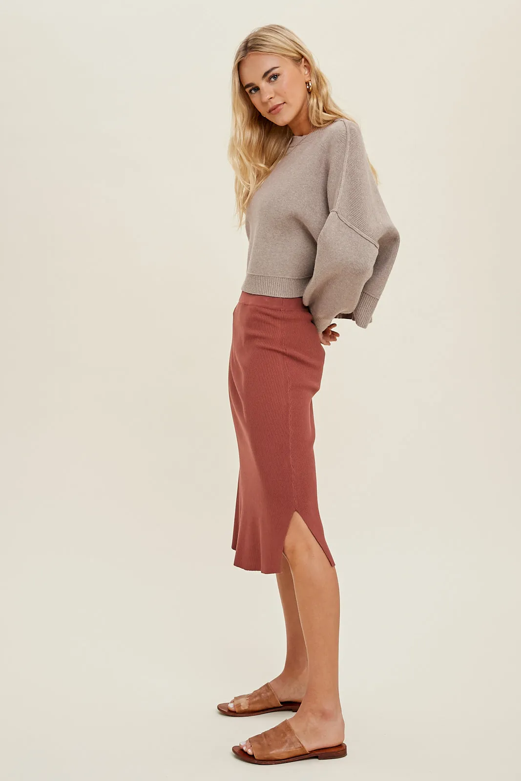 Cropped Side Slit Sweater