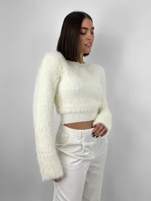 Cropped Wide Sleeve Fuzzy Sweater