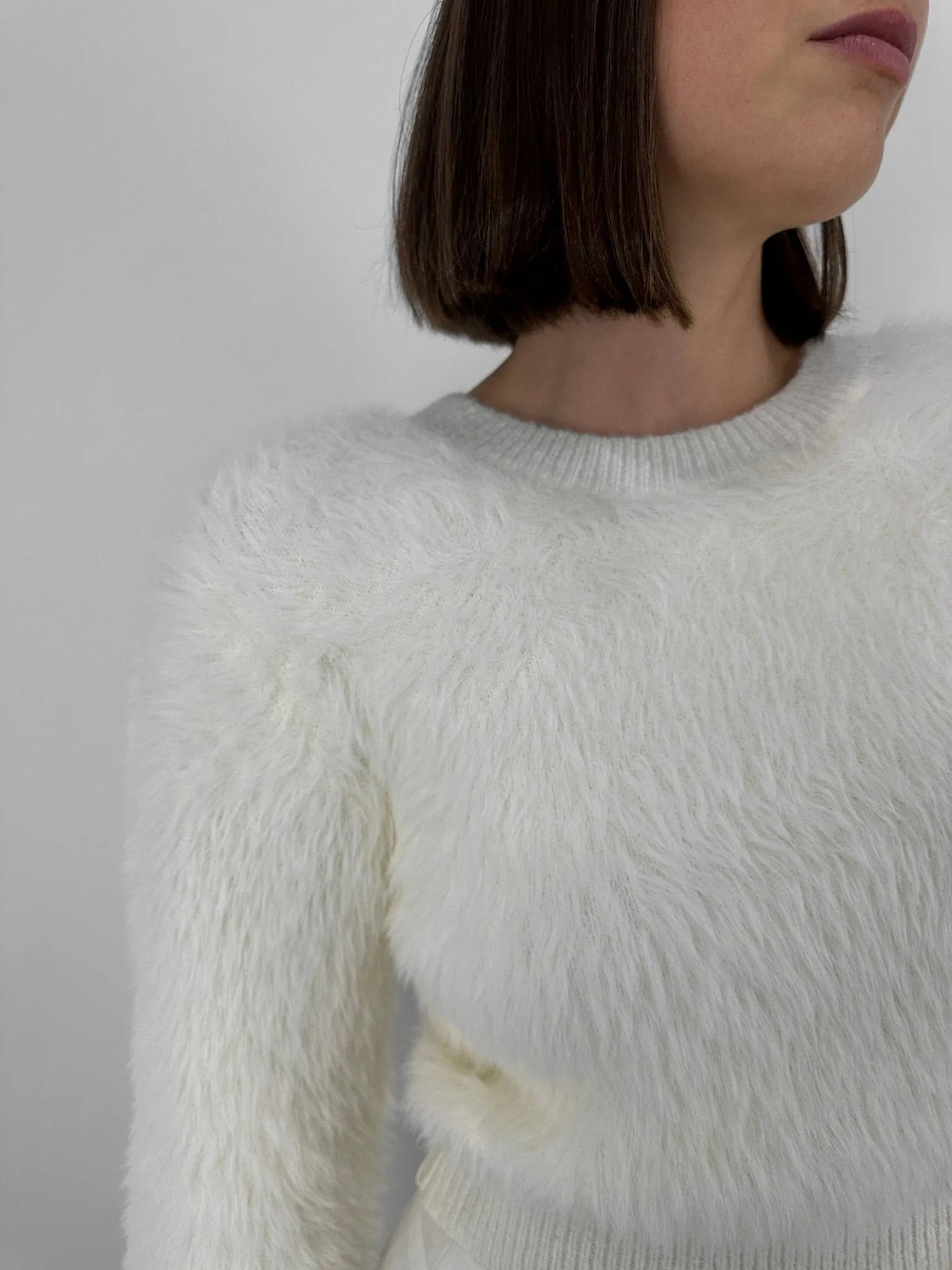 Cropped Wide Sleeve Fuzzy Sweater