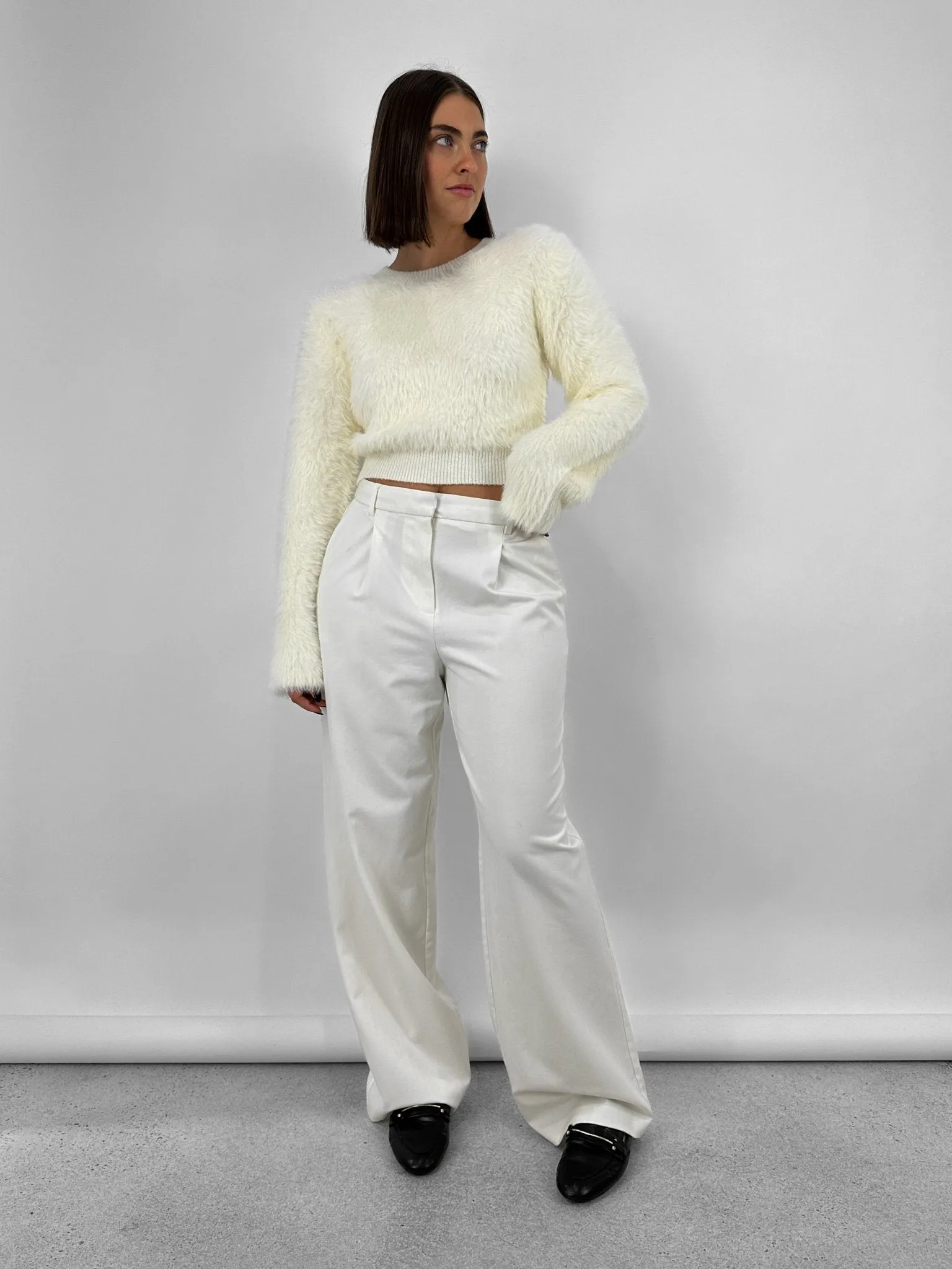 Cropped Wide Sleeve Fuzzy Sweater