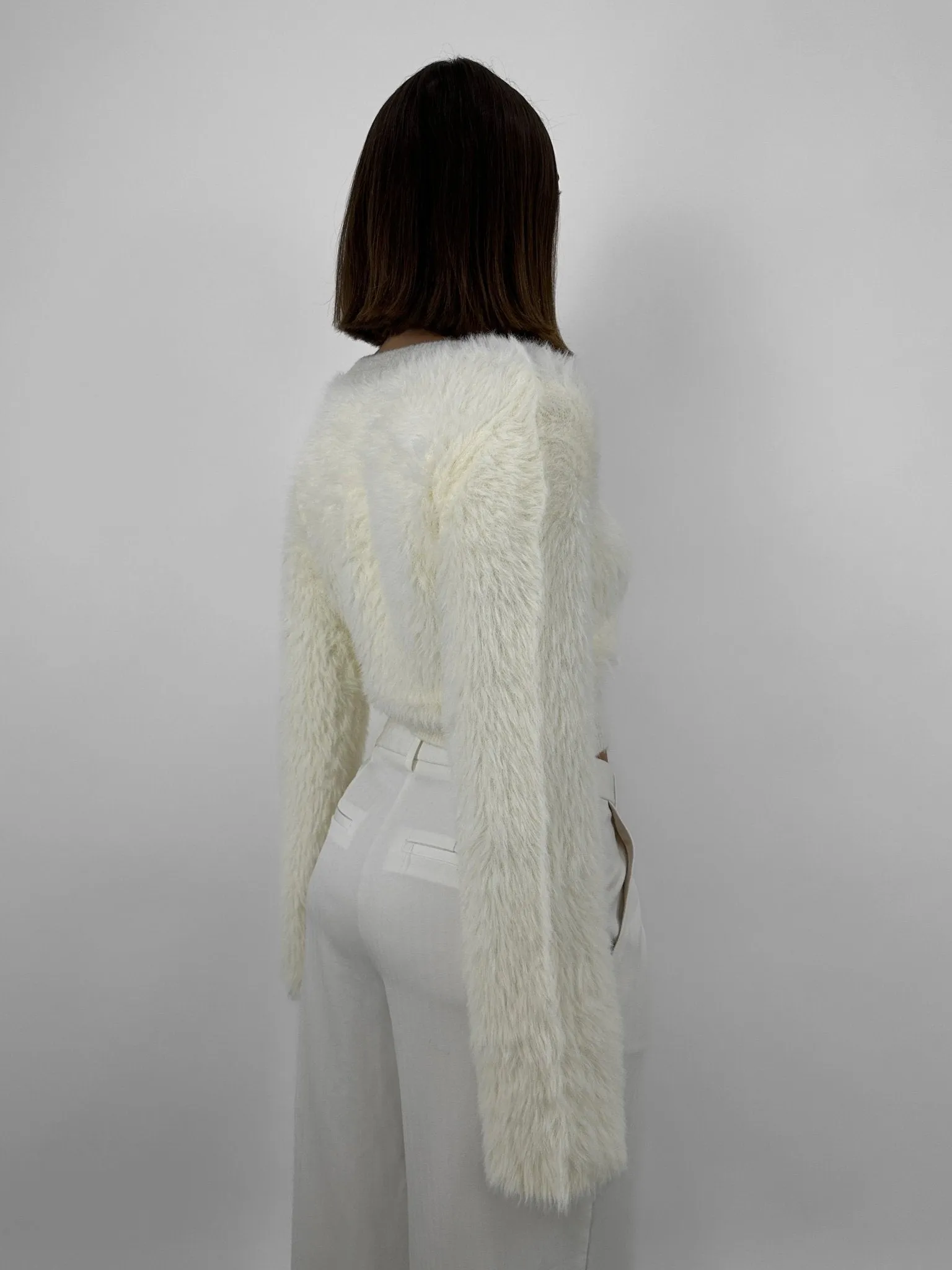 Cropped Wide Sleeve Fuzzy Sweater
