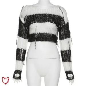 Crypt' Striped Cropped Goth Sweater