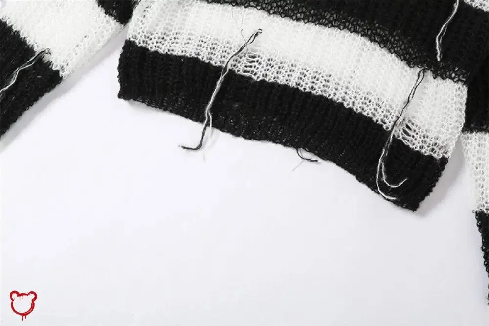 Crypt' Striped Cropped Goth Sweater
