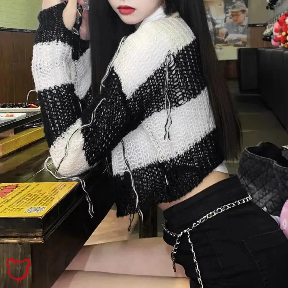 Crypt' Striped Cropped Goth Sweater