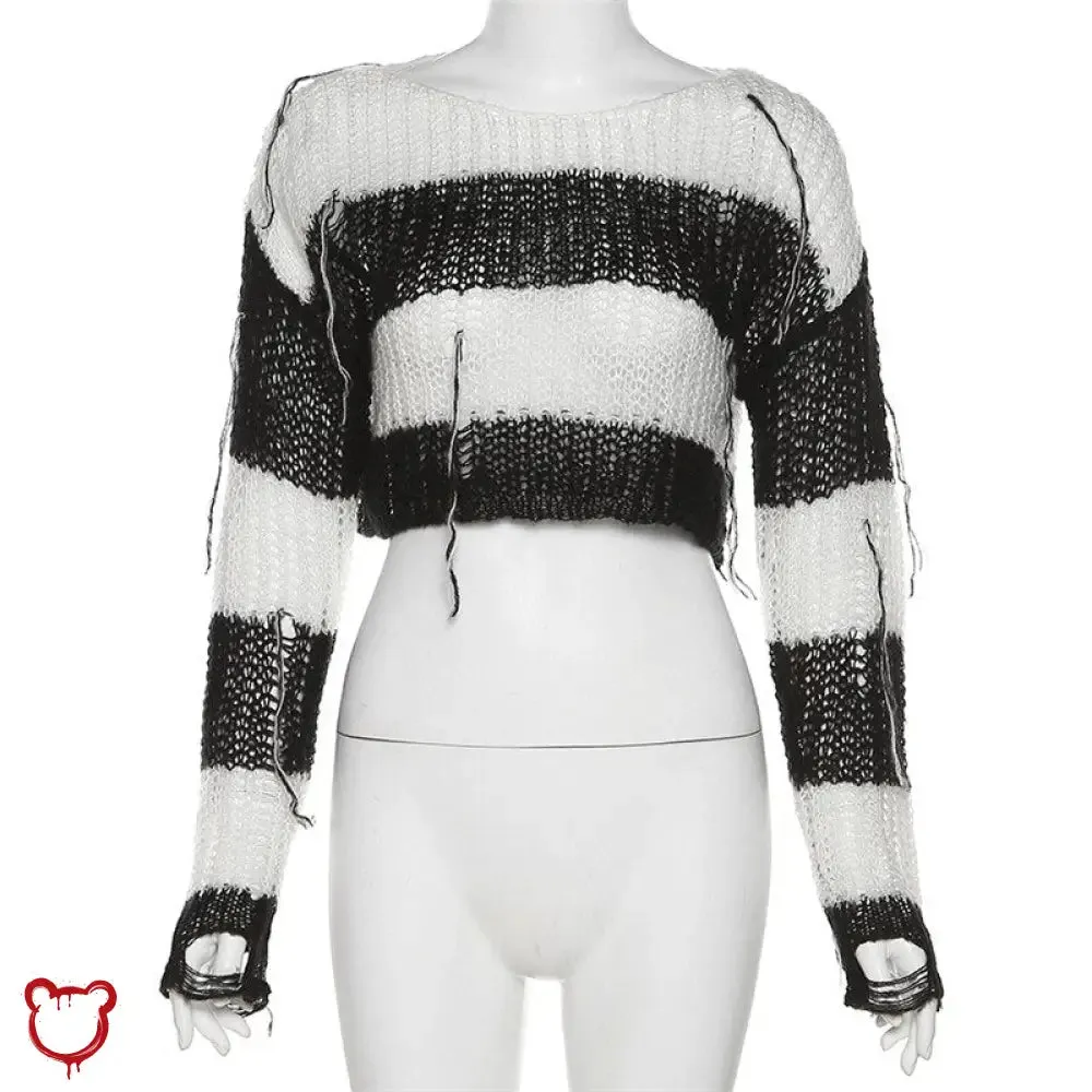 Crypt' Striped Cropped Goth Sweater