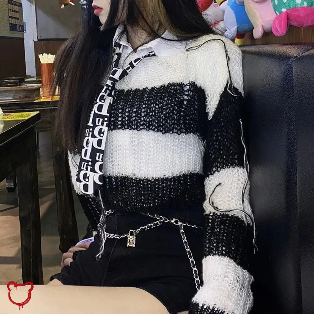 Crypt' Striped Cropped Goth Sweater