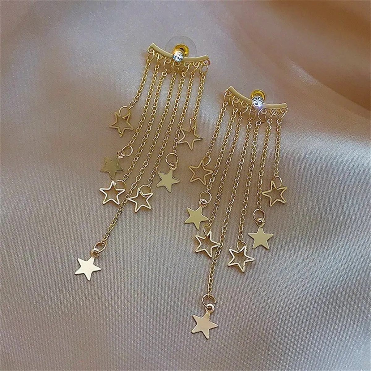 Cubic Zirconia & 18K Gold-Plated Star Tassel Ear Jackets
