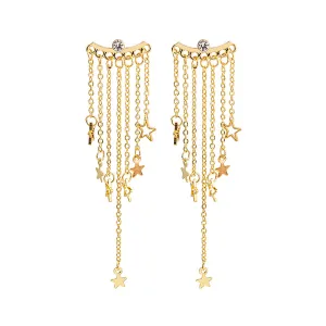 Cubic Zirconia & 18K Gold-Plated Star Tassel Ear Jackets