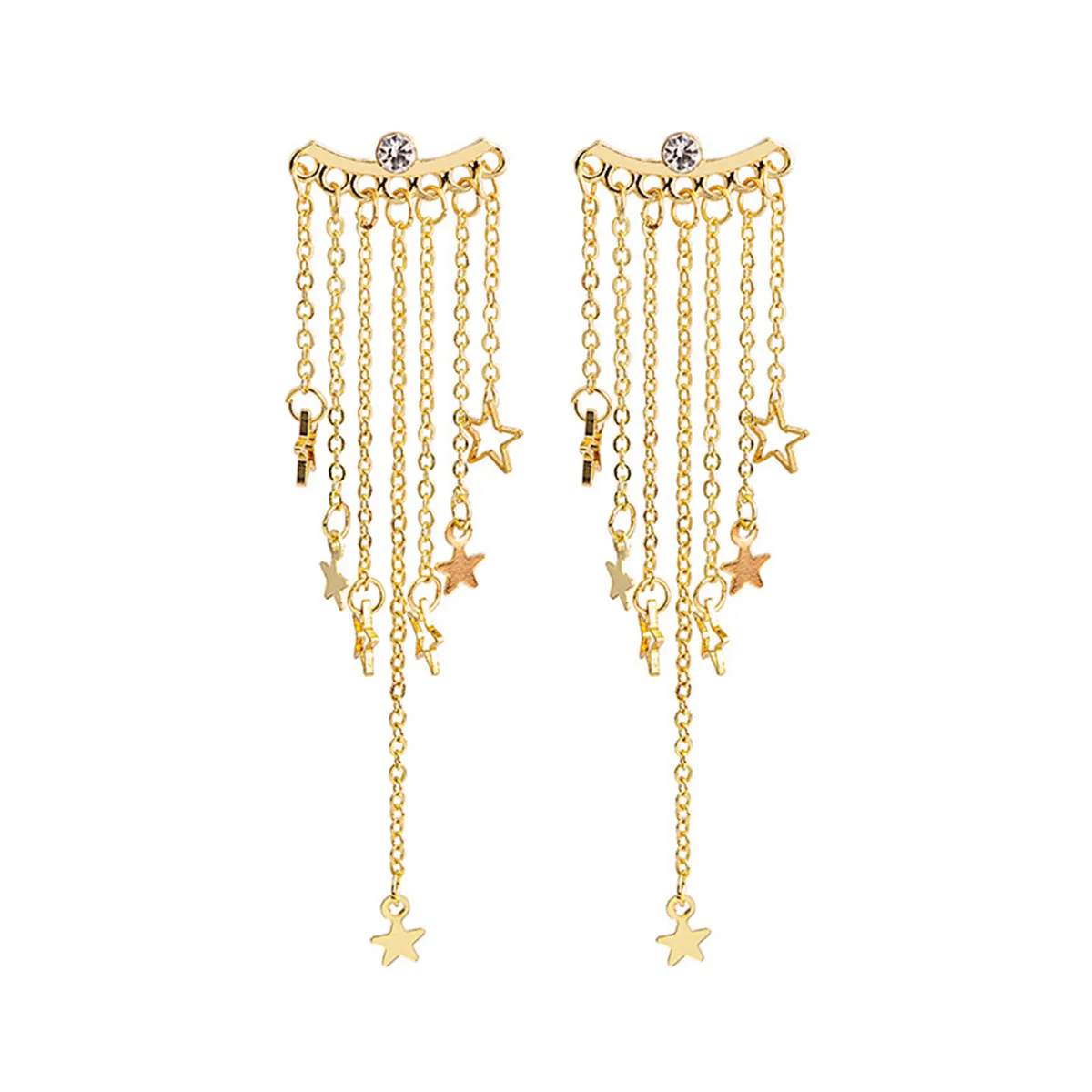 Cubic Zirconia & 18K Gold-Plated Star Tassel Ear Jackets