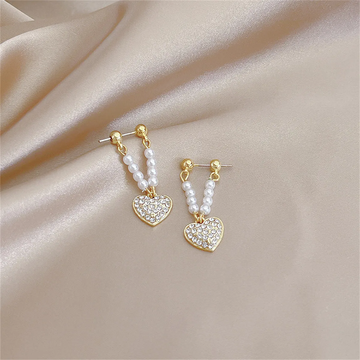 Cubic Zirconia & Pearl Heart Ear Jackets