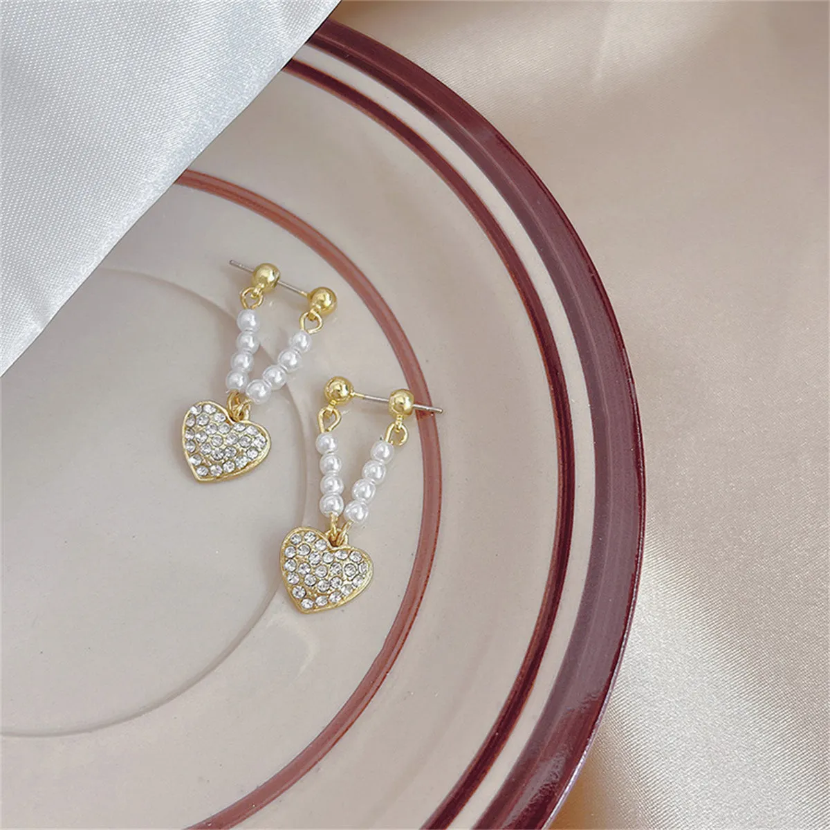 Cubic Zirconia & Pearl Heart Ear Jackets