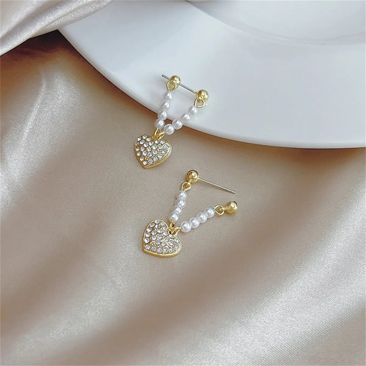 Cubic Zirconia & Pearl Heart Ear Jackets