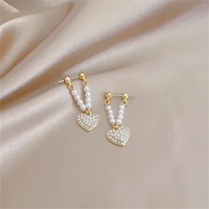 Cubic Zirconia & Pearl Heart Ear Jackets
