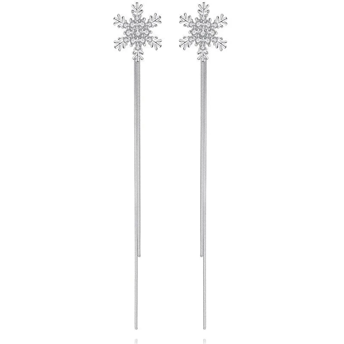 Cubic Zirconia & Silver-Plated Snowflake Tassel Ear Jackets