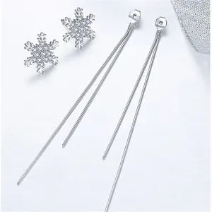 Cubic Zirconia & Silver-Plated Snowflake Tassel Ear Jackets