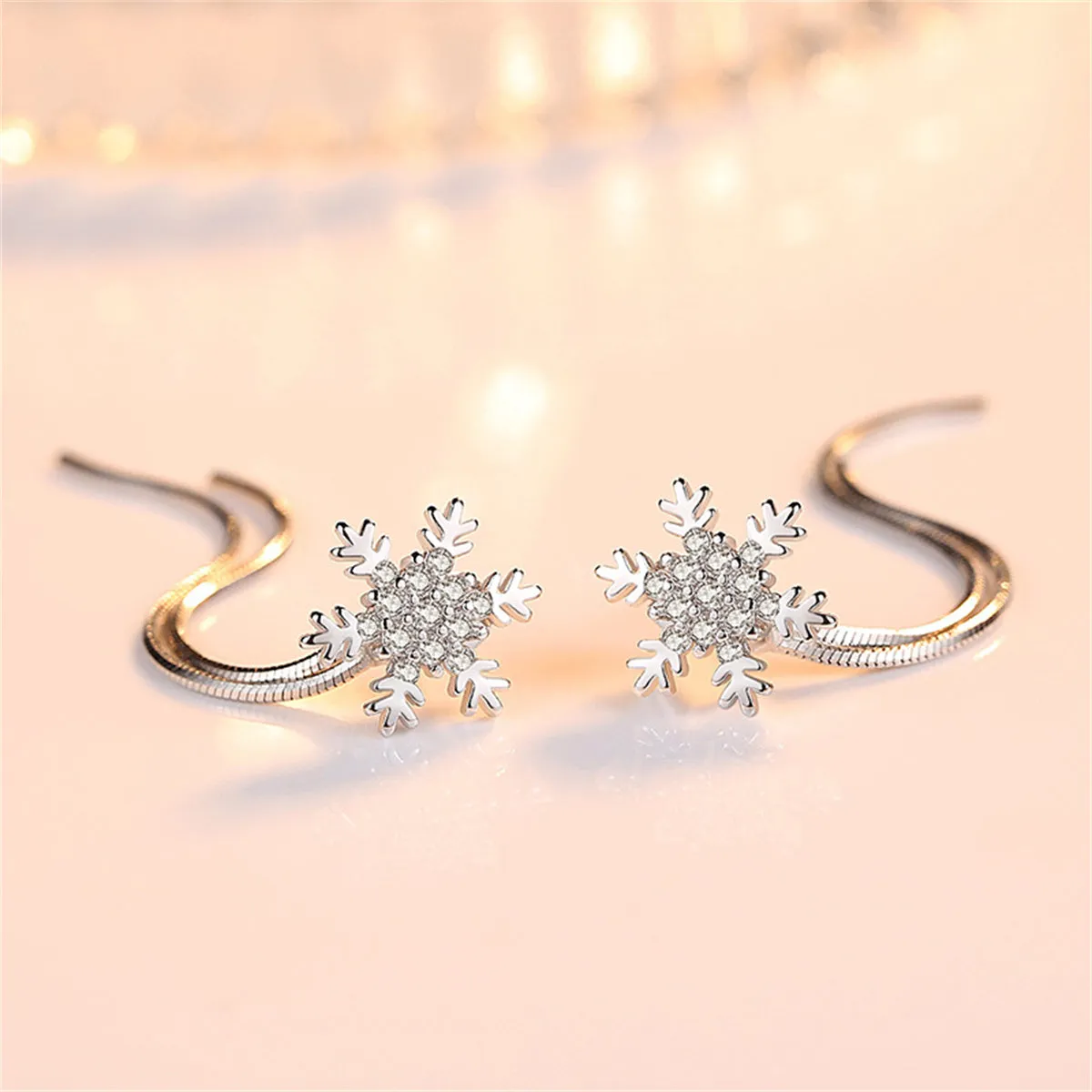 Cubic Zirconia & Silver-Plated Snowflake Tassel Ear Jackets