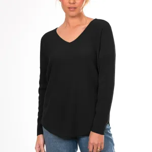 Curved Hem Vee Jumper - Black