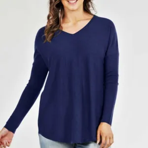 Curved Hem Vee Jumper - Navy