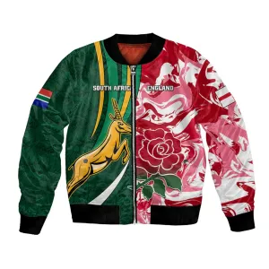 Custom South Africa and England Rugby Bomber Jacket - The Red Rose with Protea Pattern LT01