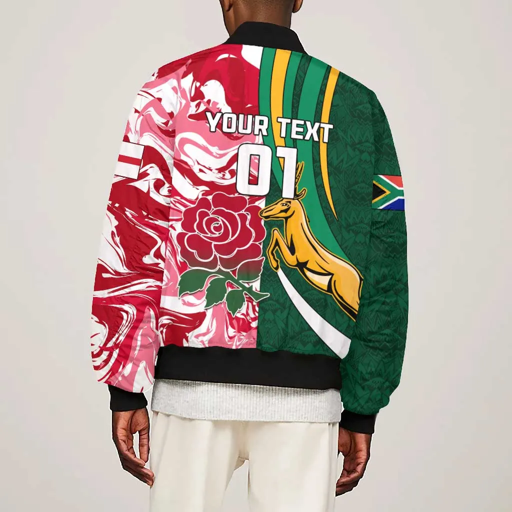 Custom South Africa and England Rugby Bomber Jacket - The Red Rose with Protea Pattern LT01