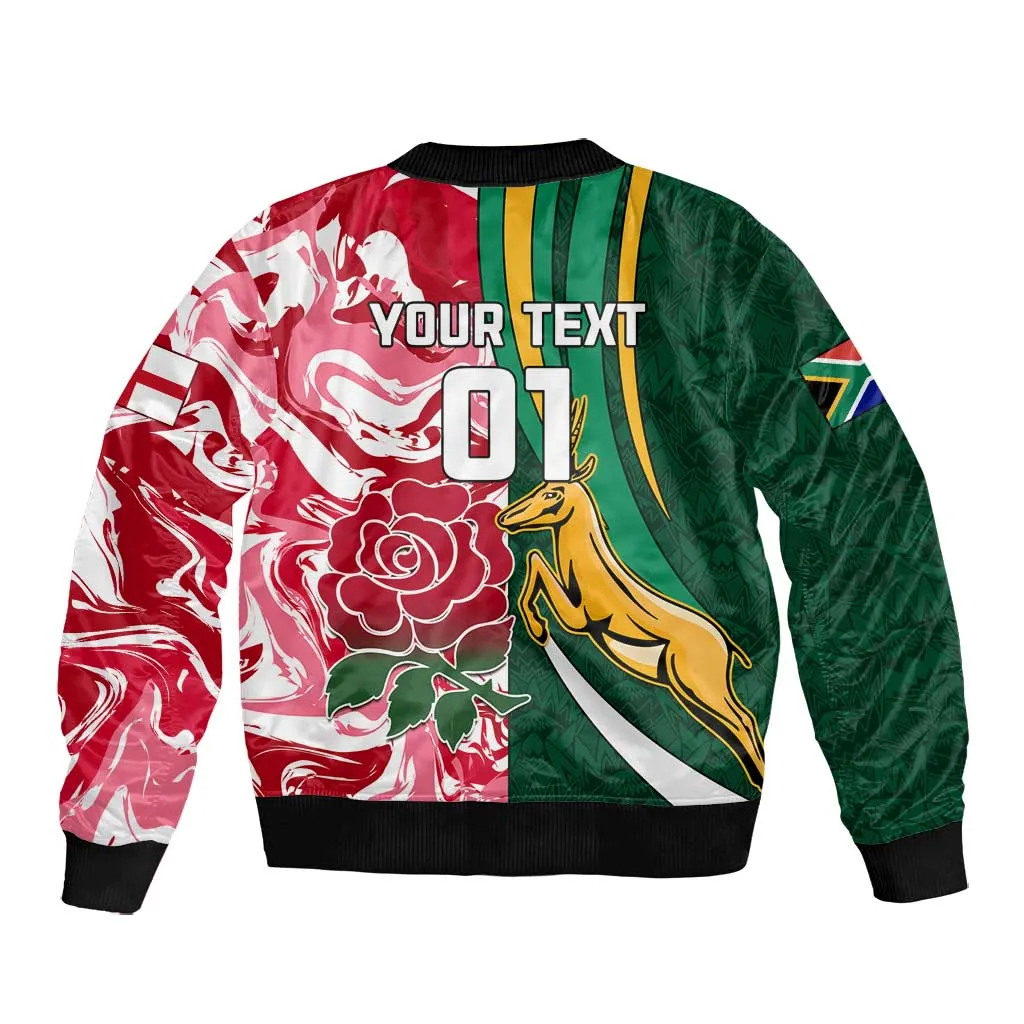 Custom South Africa and England Rugby Bomber Jacket - The Red Rose with Protea Pattern LT01