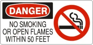 DANGER NO SMOKING OR OPEN FLAMES WITHIN 50 FT (SIGN)